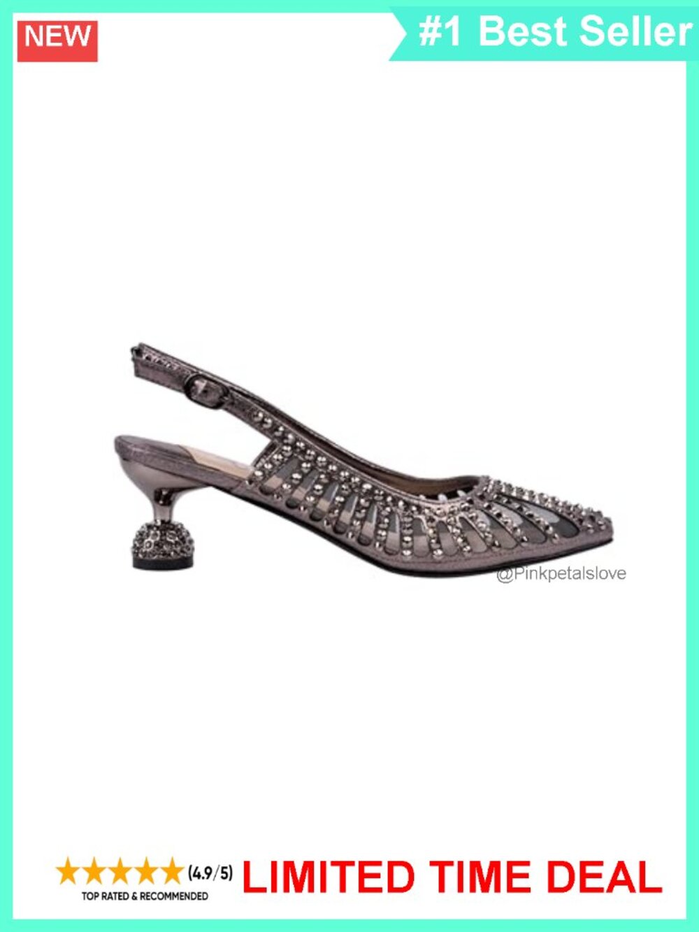 Rhinestone Mesh Slingback Kitten Heel Pointed Toe Sandal